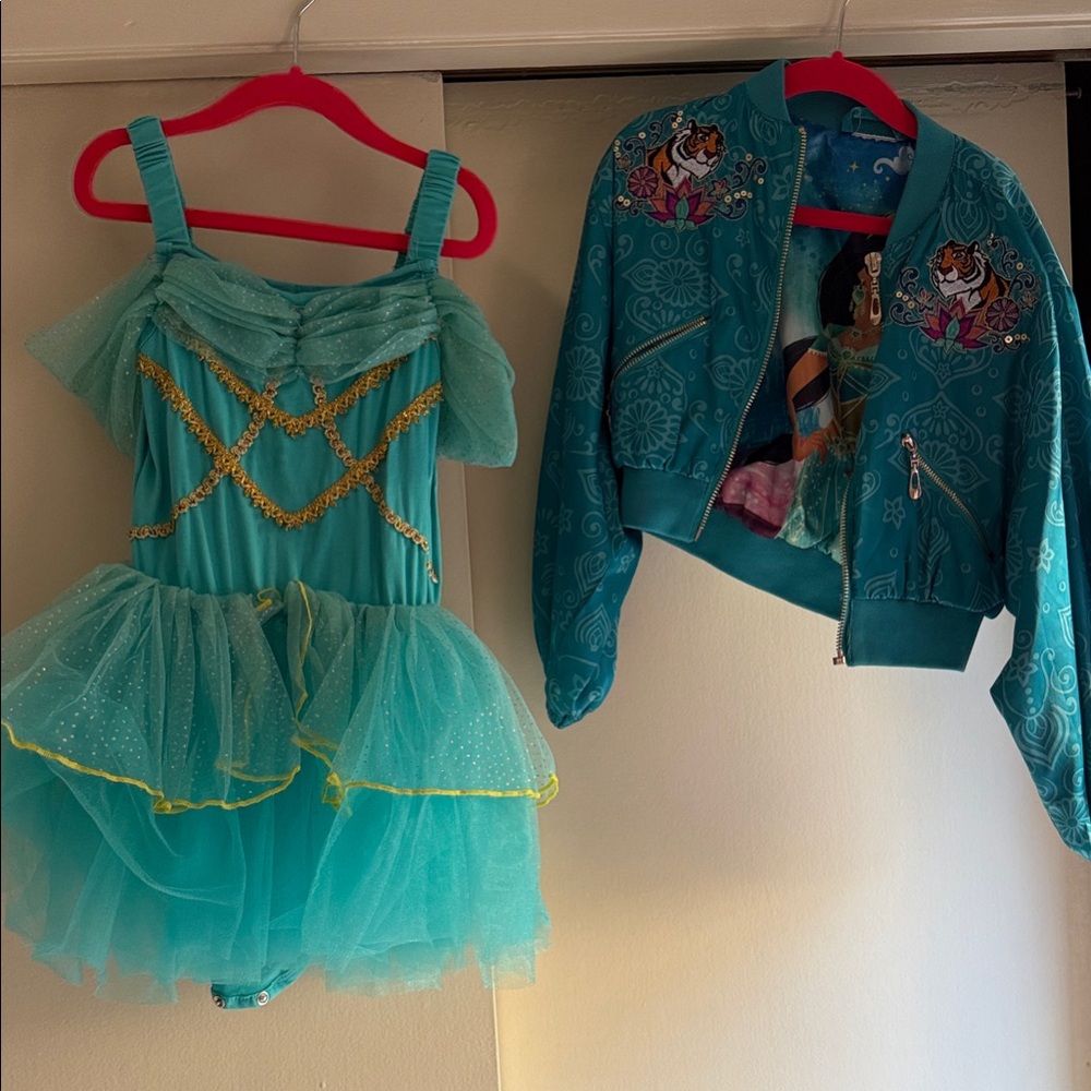 Kids Princess Jasmine Costume Set - Teal and Gold with RARE Raja Jacket